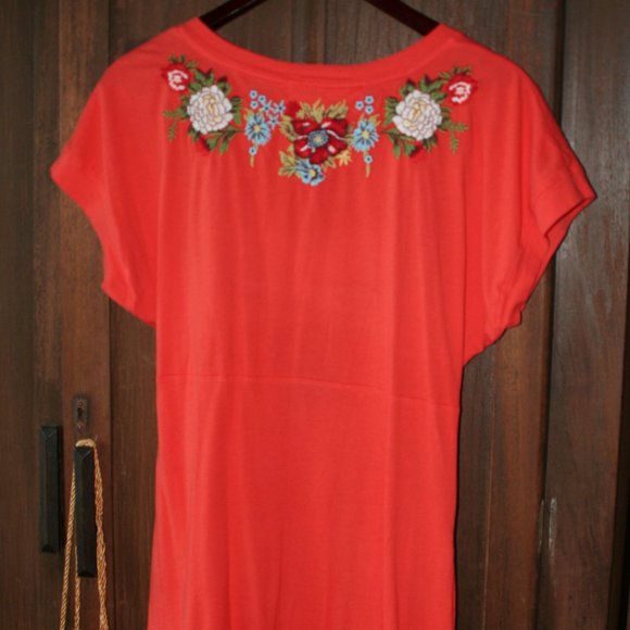 Johnny Was Orange Embroidered Floral Dress Size M - Picture 3 of 4